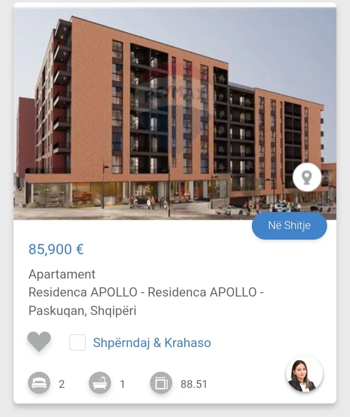 Tirane, shitet apartament 1+1 Kati 2, 89 m² 85.900 € (Paskuqan Rezidenca Apollo)