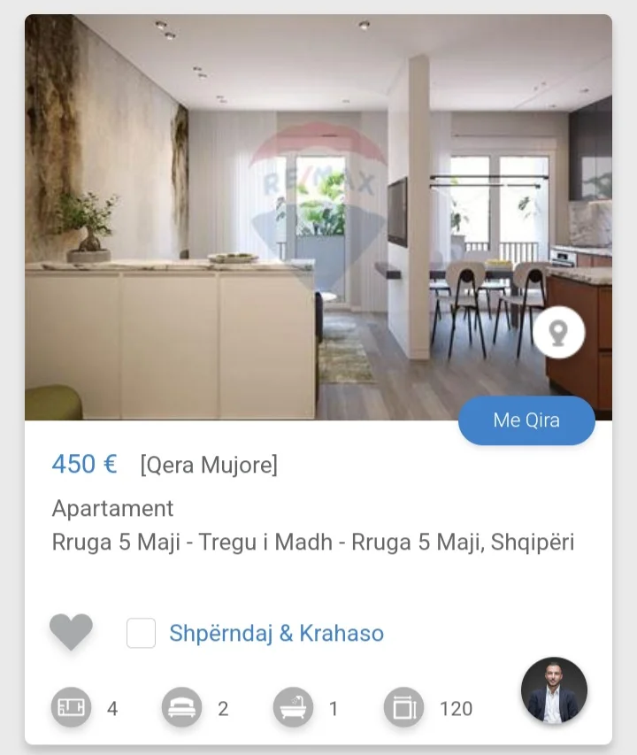 Shqiperi, jepet me qera apartament 2+1 Kati 2, 120 m² 450 € (Tregu i Madh Rruga 5 maji)