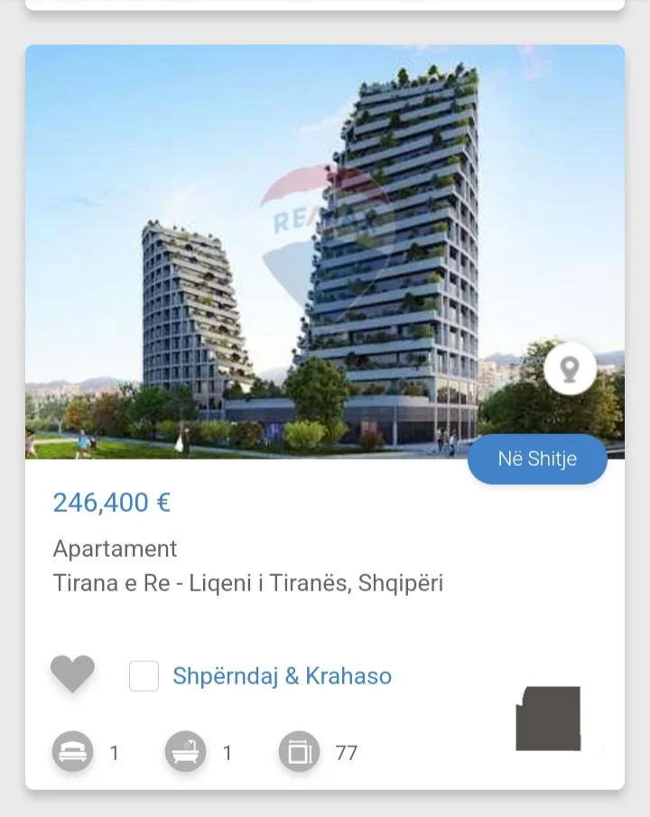 Tirane, shitet Kati 5, 77 m² 246.400 € (Lake View Liqeni i Tiranes)