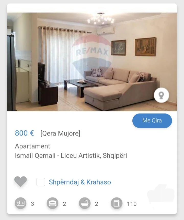 Tirane, jepet me qera apartament 3+1 Kati 4, 110 m² 800 € (Liceu Artistik Ismail Qemali)