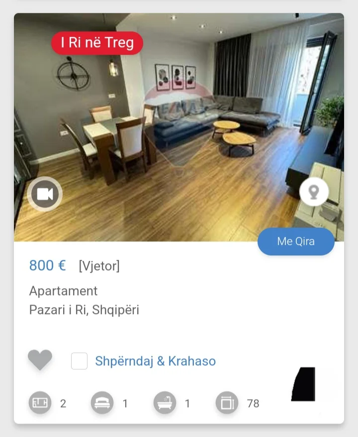 Tirane, jepet me qera apartament 1+1 , 80 m² 800 € (Pazari i Ri)