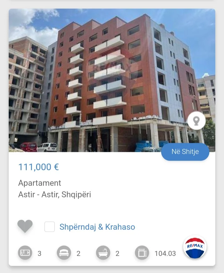 Tirane, shitet apartament 2+1 Kati 3, 104 m² 111.000 € (Te Urban Gate Astir)