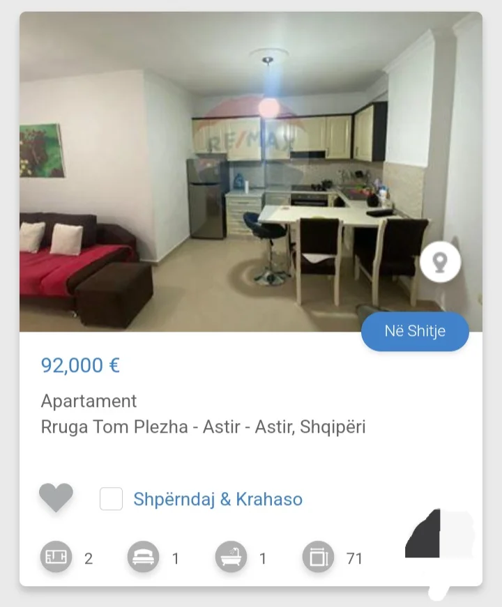 Tirane, shitet apartament Kati 3, 70 m² 92.000 € (Rruga Tom Plezha Astir)