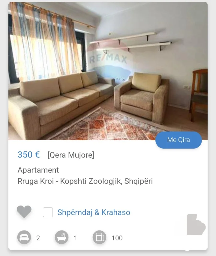 Tirane, jepet me qera apartament 1+1 Kati 2, 100 m² 350 € (Rruga Kroi Kopshti Botanik)