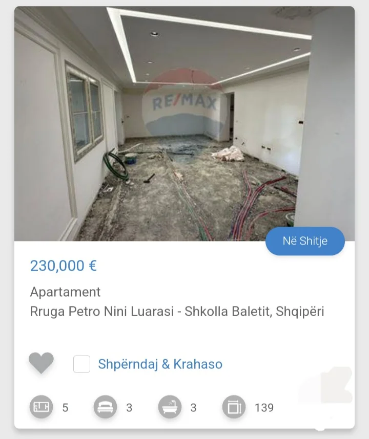 Tirane, shitet apartament 4+1 , 140 m² 230.000 € (Shkolla e Baletit rruga Petro Nini Luarasi)