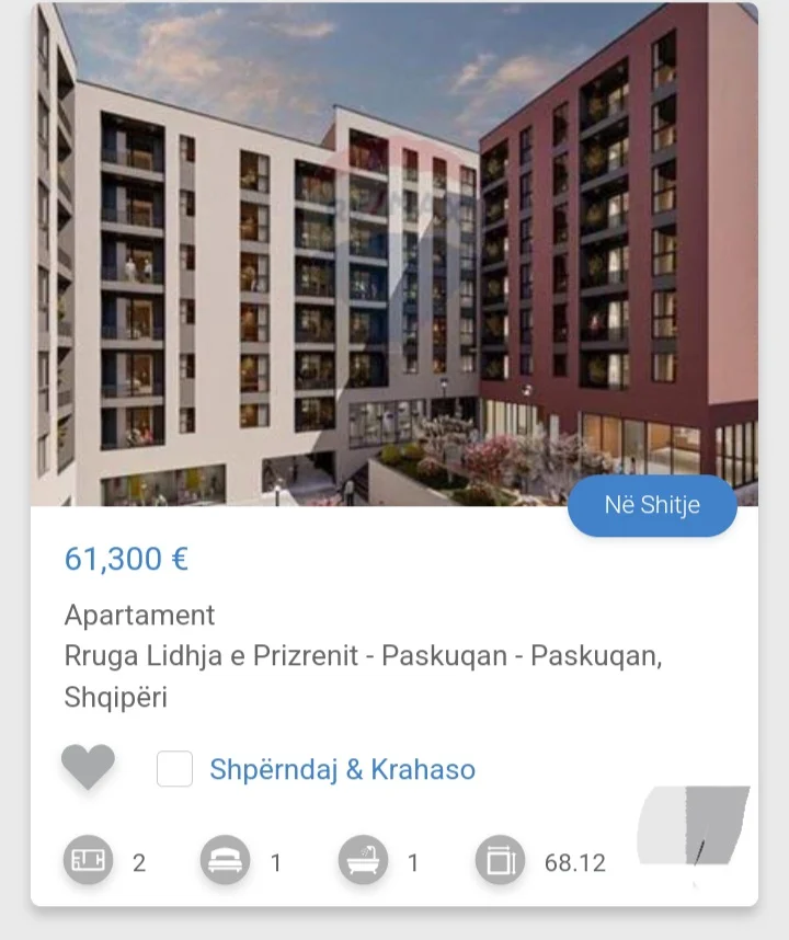 Tirane, shitet apartament 1+1 Kati 3, 68 m² 61.300 € (Paskuqan)