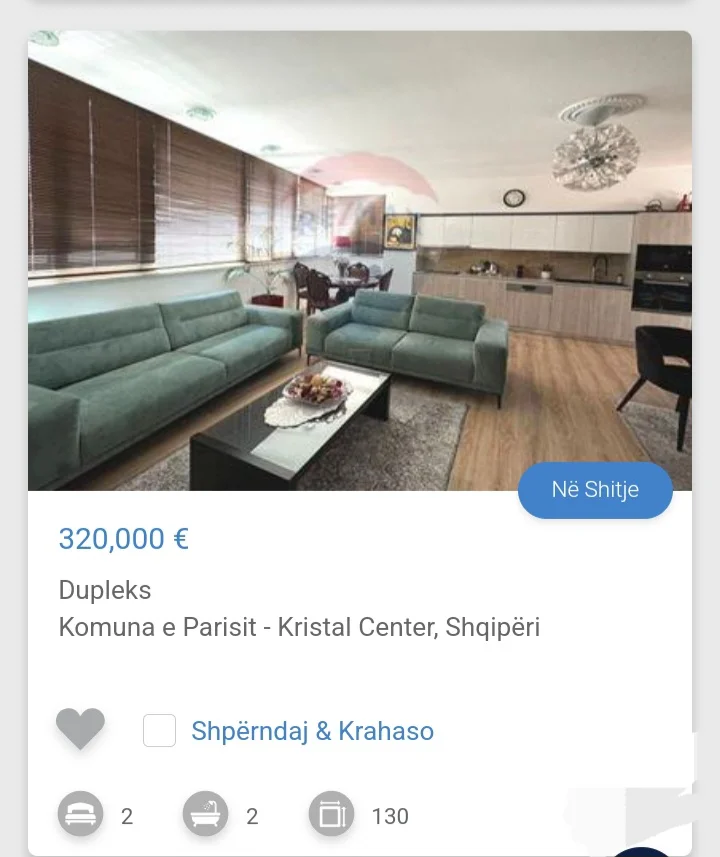 Tirane, shitet apartament duplex 2+1 Kati 2, 130 m² 320.000 € (Komuna e Parisit Kristal Center)