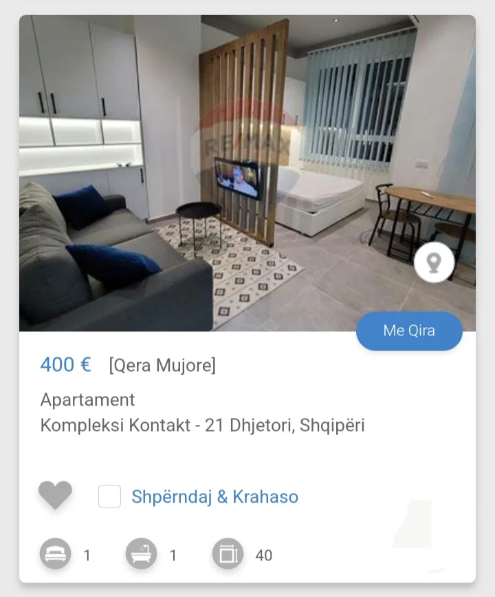 Tirane, jepet me qera 1+1 Kati 3, 40 m² 400 € (Te kompleksi kontatk 21 Dhjetori)