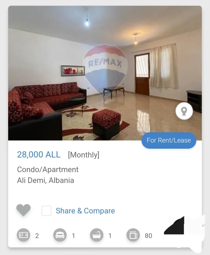 Tirane, jepet me qera apartament 1+1 Kati 4, 70 m² 280 € (Ali Demi)