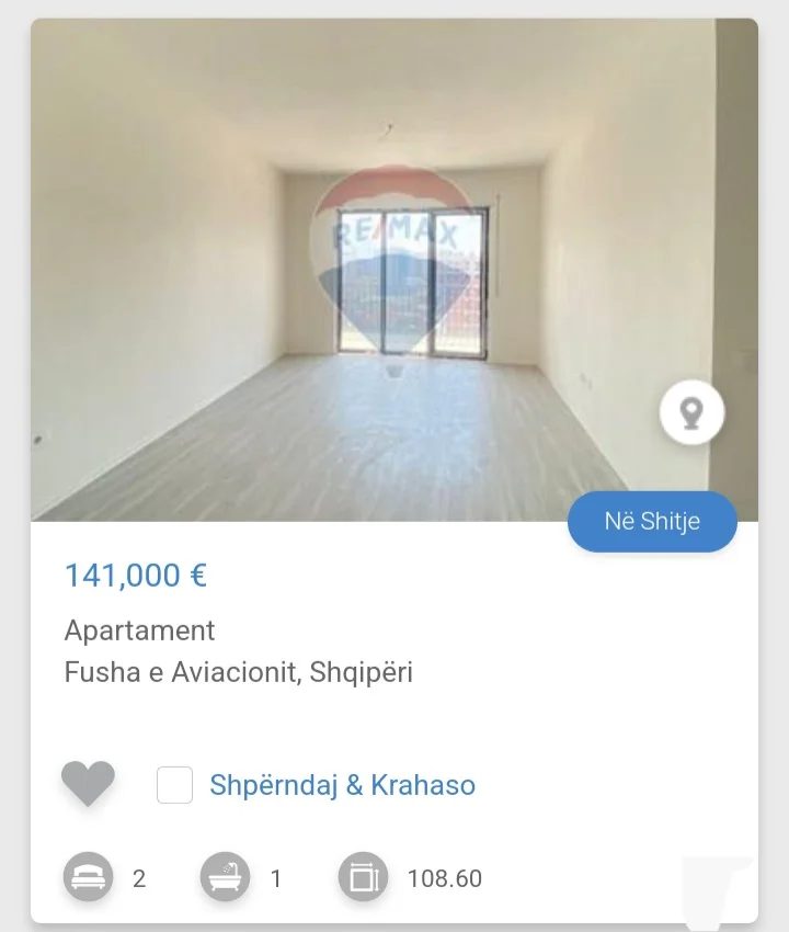 Tirane, shitet apartament 2+1 Kati 4, 108 m² 141.000 € (Fusha e aviacionit)