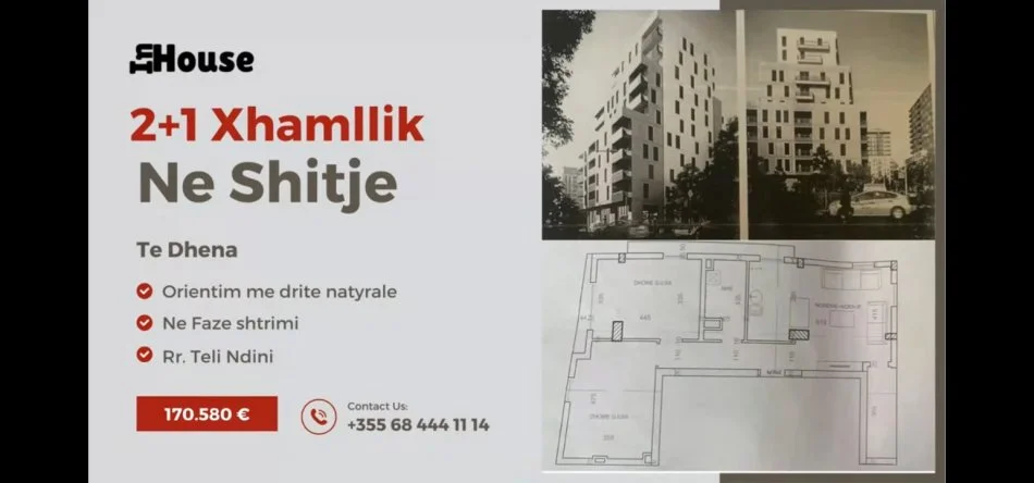 Tirane, shitet apartament 2+1 Kati 7, 98 m² 170.580 € (Teli Ndini)