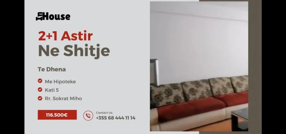 Tirane, shitet 2+1 Kati 5, 92 m² 116.500 € (Sokrat Miho)