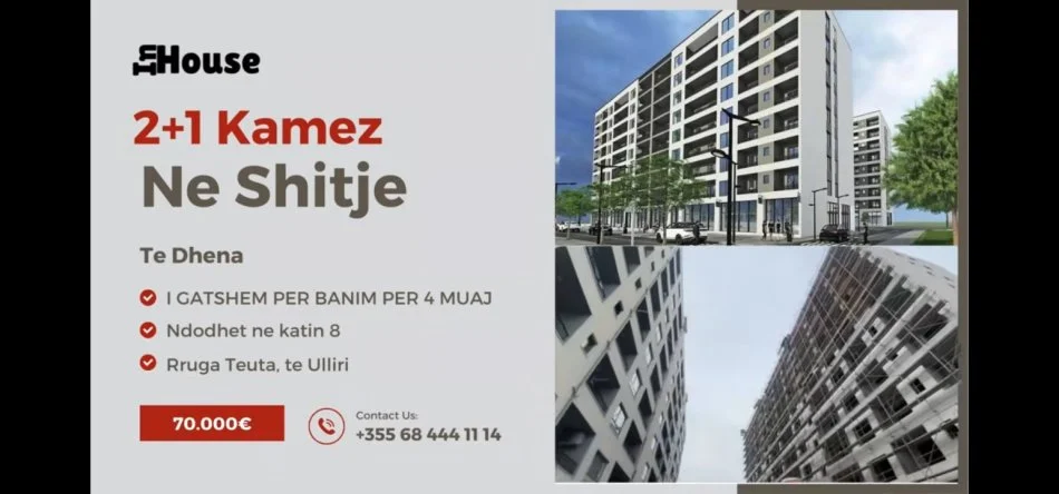 Tirane, shitet apartament 2+1 Kati 8, 104 m² 70.000 € (Rruga Teuta)