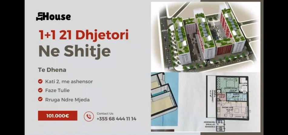 Tirane, shitet apartament 1+1 Kati 2, 61 m² 101.000 € (Ndre Mjeda)