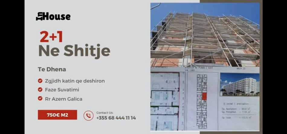 Tirane, shitet apartament 2+1 Kati 7, 98 m² 73.500 € (Rruga Azem Galica)