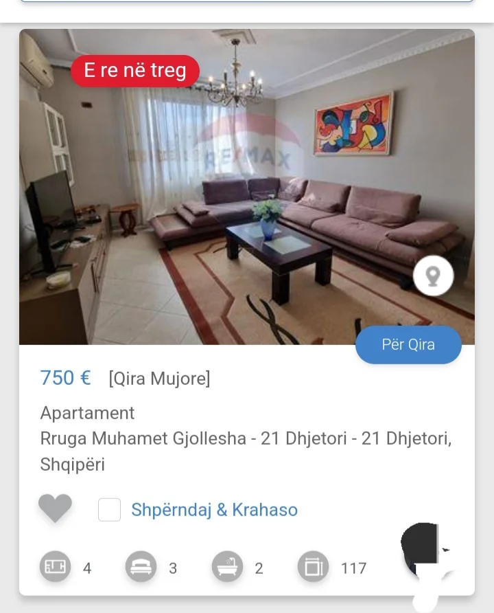 Tirane, jepet me qera apartament 3+1 Kati 4, 117 m² 750 € (Te 21 Dhjetori)