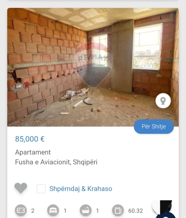 Tirane, shitet apartament 1+1 Kati 4, 60 m² 85.000 € (Fusha e Aviacionit)