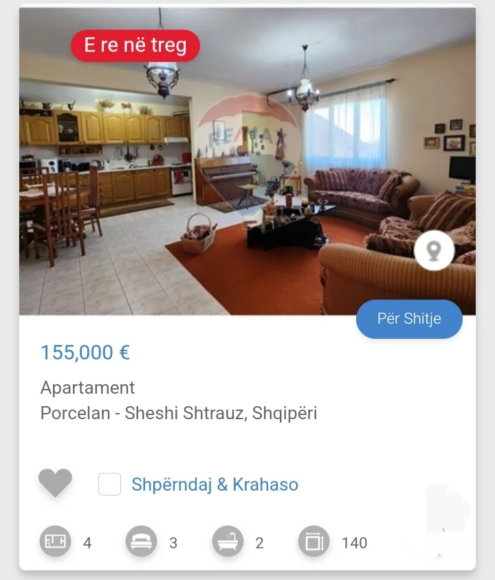 Tirane, shitet apartament 3+1+Aneks+Ballkon Kati 4, 130 m² 155.000 € (Sheshi Shtraus Xhamllik)