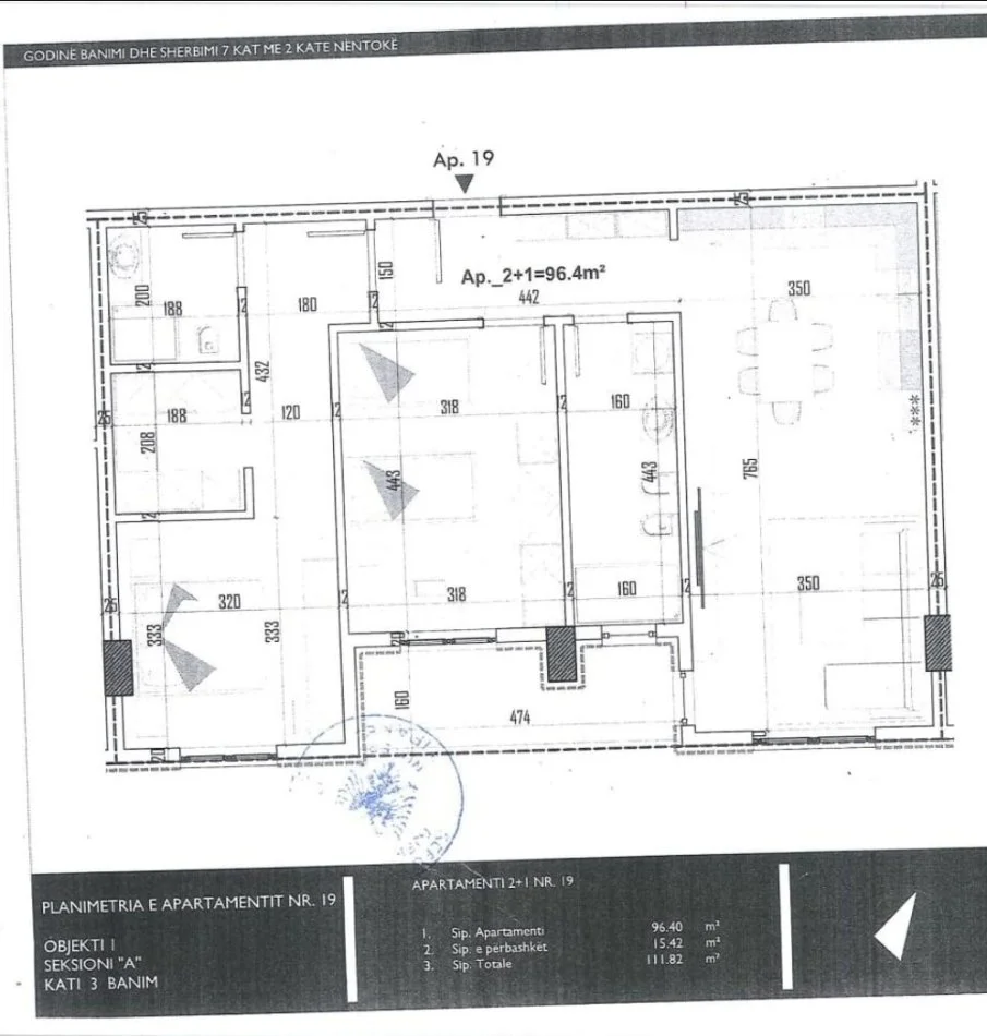 Tirane, shes apartament 2+1 Kati 3, 112 m² 97.283 € (Lidhja e Prizrenit)