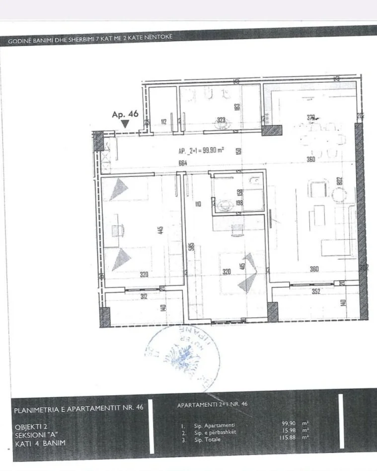 Tirane, shes apartament 2+1 Kati 4, 116 m² 100.816 € (Lidhja e Prizrenit)