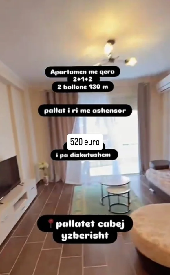 Tirane, jepet me qera apartament 2+1+Ballkon Kati 3, 130 m² 520 € (PALLATET CABEJ)