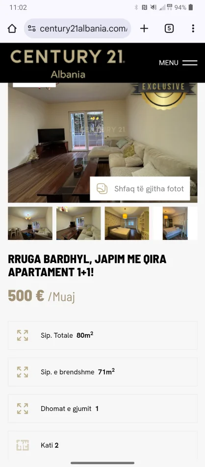 Tirane, shitet apartament 1+1 , 80 m² (Rruga Bardhyl)