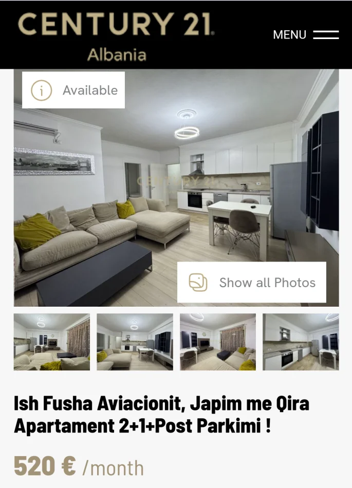 Tirane, jepet me qera apartament 2+1 Kati 3, 520 € (Ish Fusha Aviacionit)