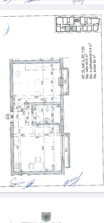 Tirane, shitet apartament 1+1 Kati 3, 52 m² (Hamdi Sina)