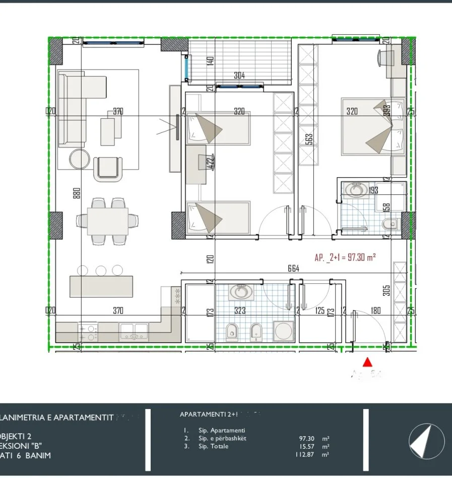 Tirane, shitet apartament 2+1+Ballkon Kati 5, 113 m² 109.000 € (Rezidenca Apollo)