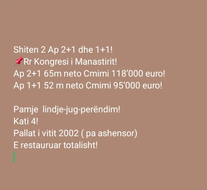 Tirane, shitet apartament 2+1 Kati 4, 60 m² 118.000 € (Kongresi Manastirit Pediatria)