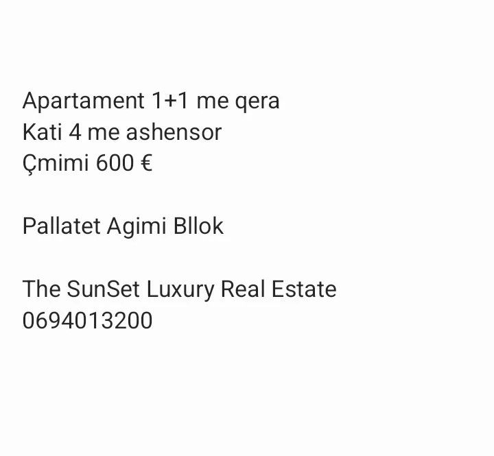 Tirane, jepet me qera apartament 1+1 Kati 4, 60 m² 601 € (Pallatet Agimi)