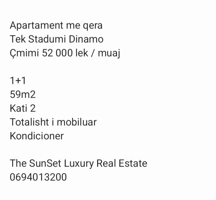 Tirane, jepet me qera apartament 1+1 Kati 2, 50 m² 520 € (Stadiumi Dinamo)