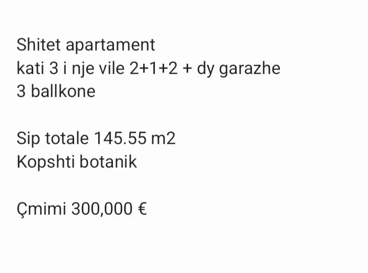 Tirane, shitet apartament 2+1+Aneks+Ballkon Kati 3, 145 m² 300.000 € (Kopshti Botanik)