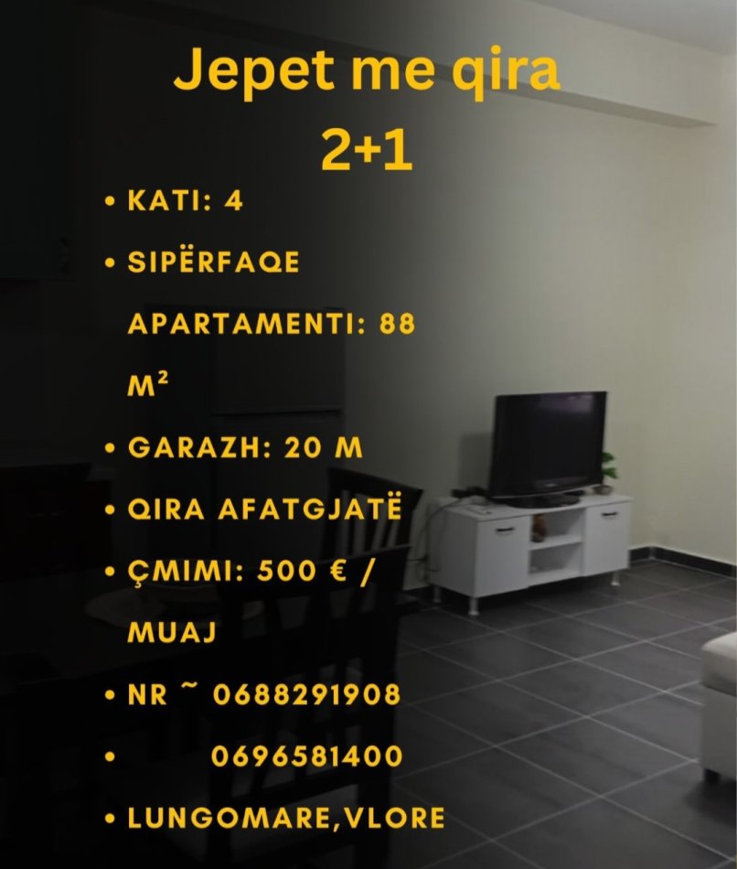 Vlore, jepet me qera apartament 2+1+Ballkon , 500 € 
