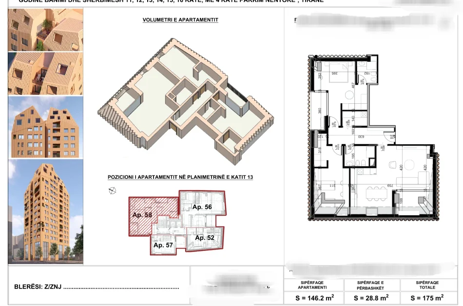 Tirane, shitet apartament 2+1 Kati 13, 173 m² 507.499 € (Rruga Fortuzi)