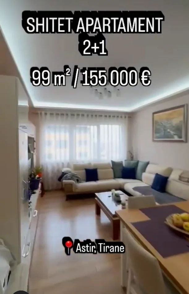 Tirane, shitet nga Pronari, pa-komision apartament 2+1+Ballkon Kati 5, 99 m² 155.000 € (astir)