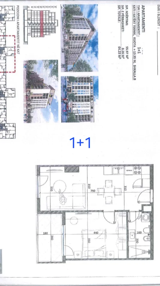 KAMEZ: SHITEN APARTAMENTE 1+1 ME SIPERFAQE NGA 61 M2-75 M2