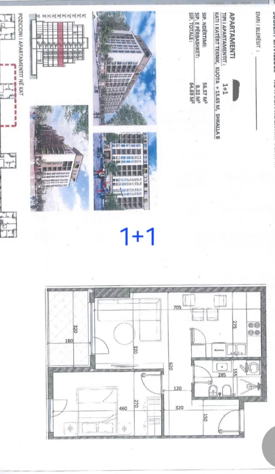 KAMEZ: SHITEN APARTAMENTE 1+1 ME SIPERFAQE NGA 61 M2-75 M2