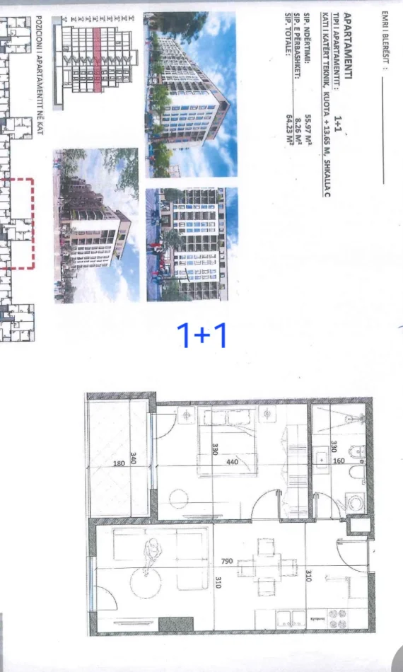 KAMEZ: SHITEN APARTAMENTE 1+1 ME SIPERFAQE NGA 61 M2-75 M2