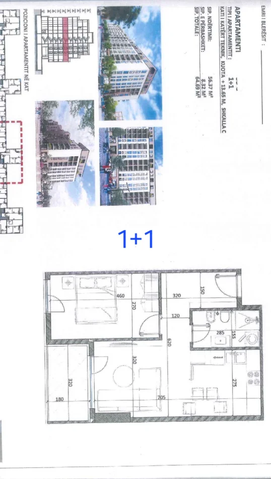 KAMEZ: SHITEN APARTAMENTE 1+1 ME SIPERFAQE NGA 61 M2-75 M2