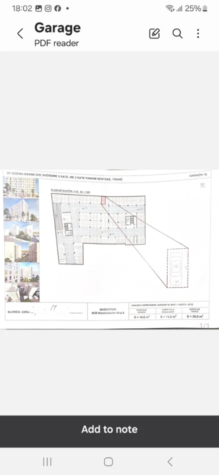 Tirane, shitet garazh | post parkimi Kati -1, 30 m² (Astir perball VILA L)