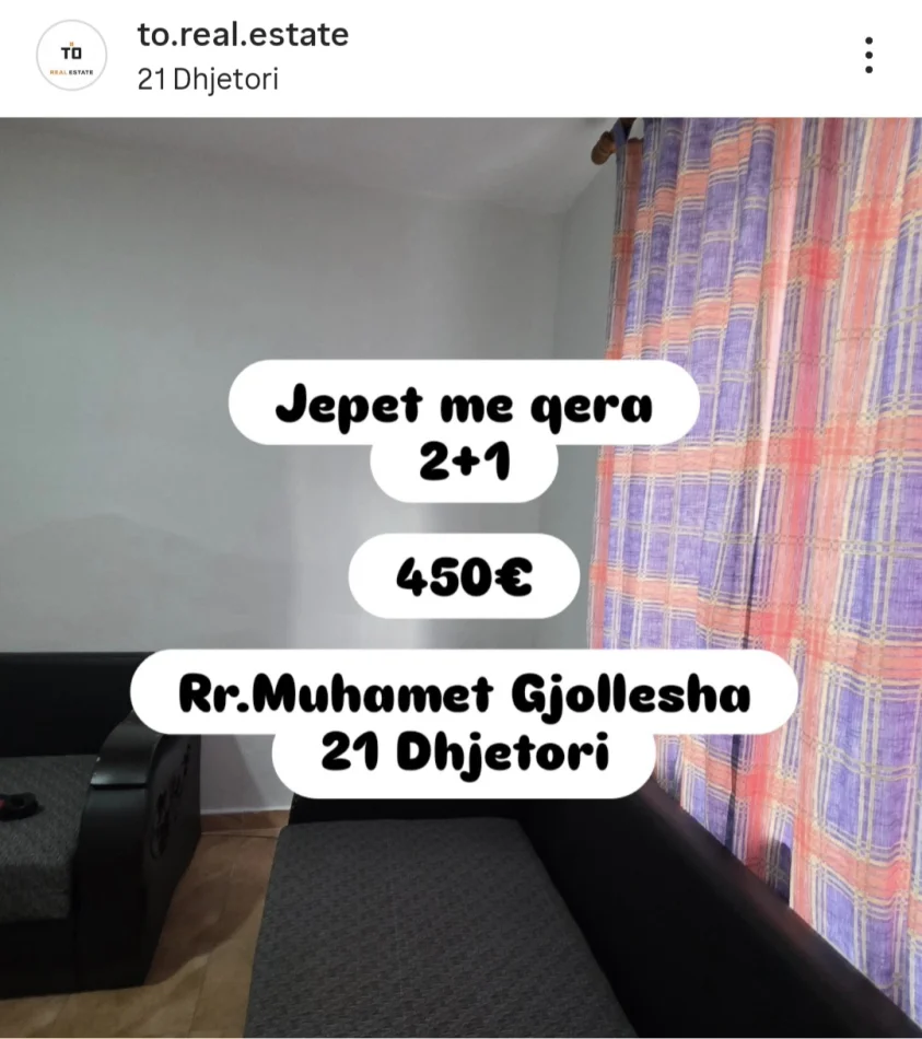 Tirane, jepet me qera apartament 2+1+Ballkon Kati 0, 75 m² 450 € (Rr.Muhamet Gjollesha)