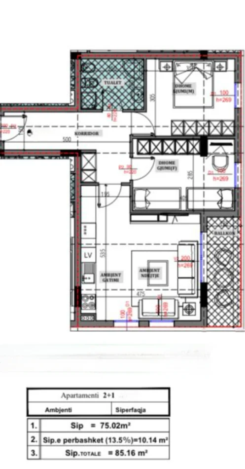 Tirane, shitet apartament 2+1+Ballkon Kati 1, 85 m² (Sauk i Vjeter)