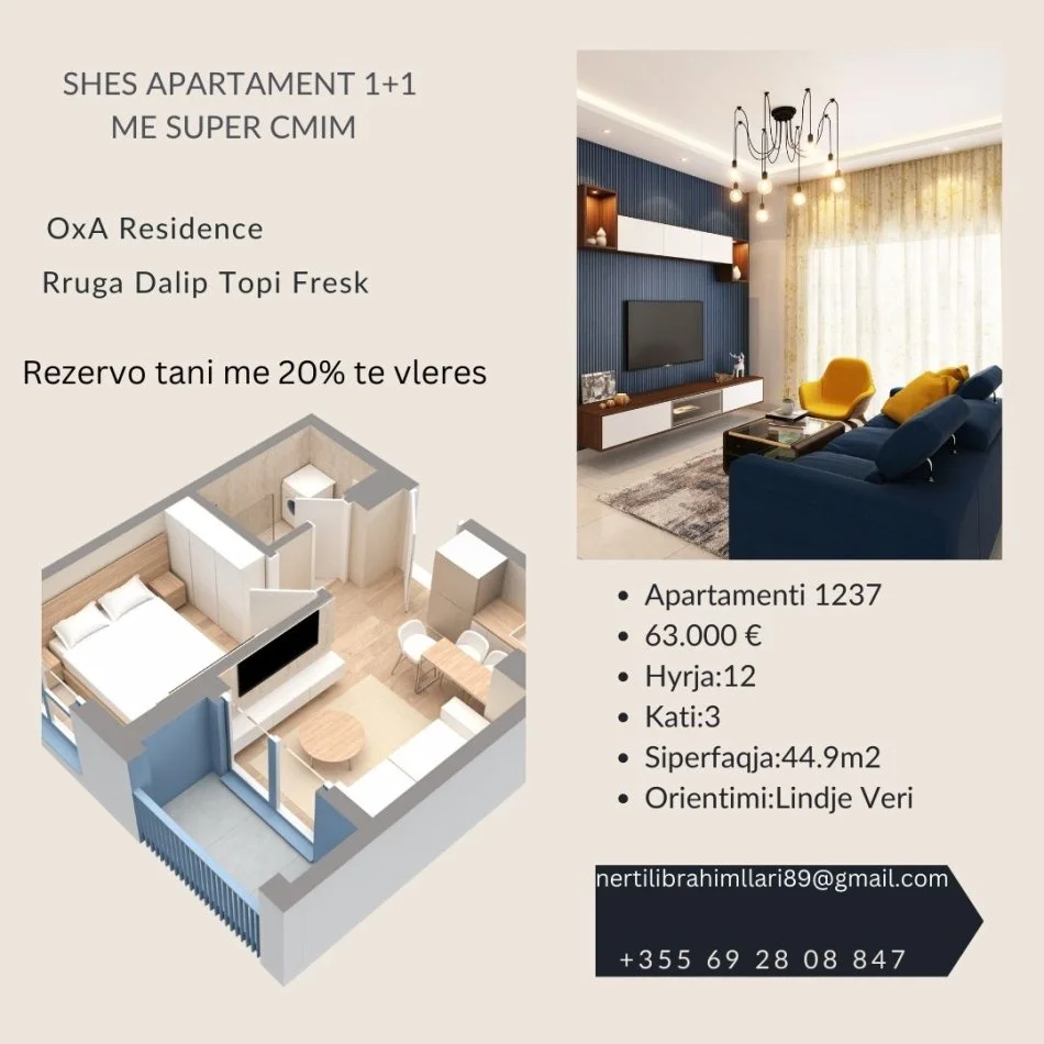 Shes apartament 1+1 me super cmim