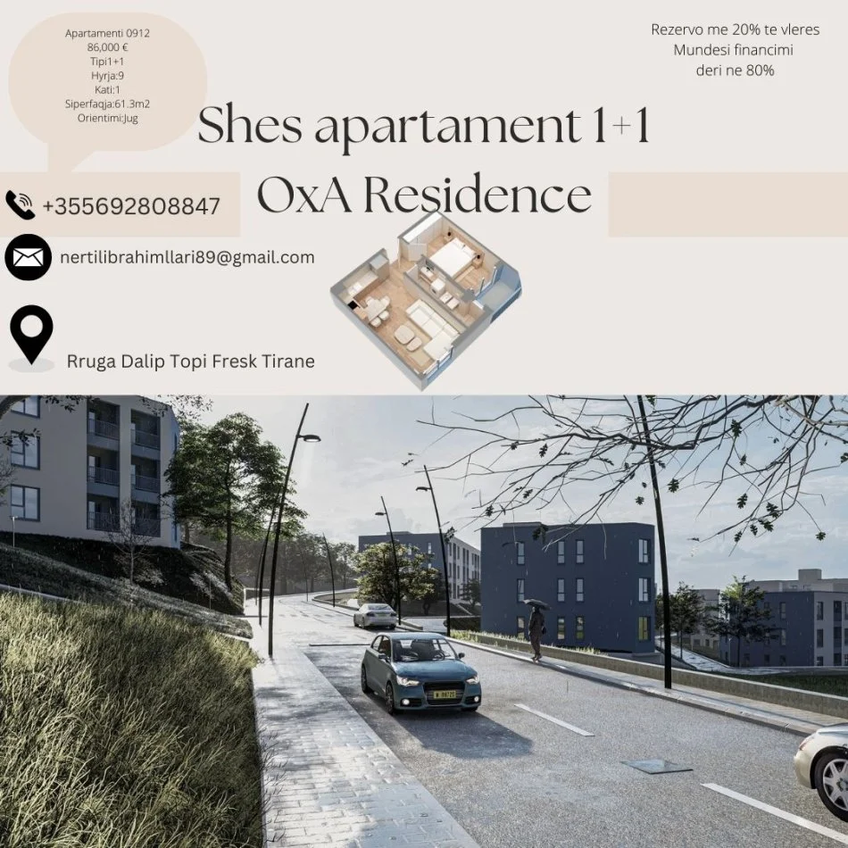 Tirane, shes apartament 1+1+Ballkon Kati 0, 61 m² 86.000 € (Rruga Dalip Topi Fresk Tirane)