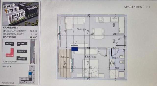 Tirane, shitet apartament 1+1+BLK 60 m² 65.890 Euro (Dogana)
