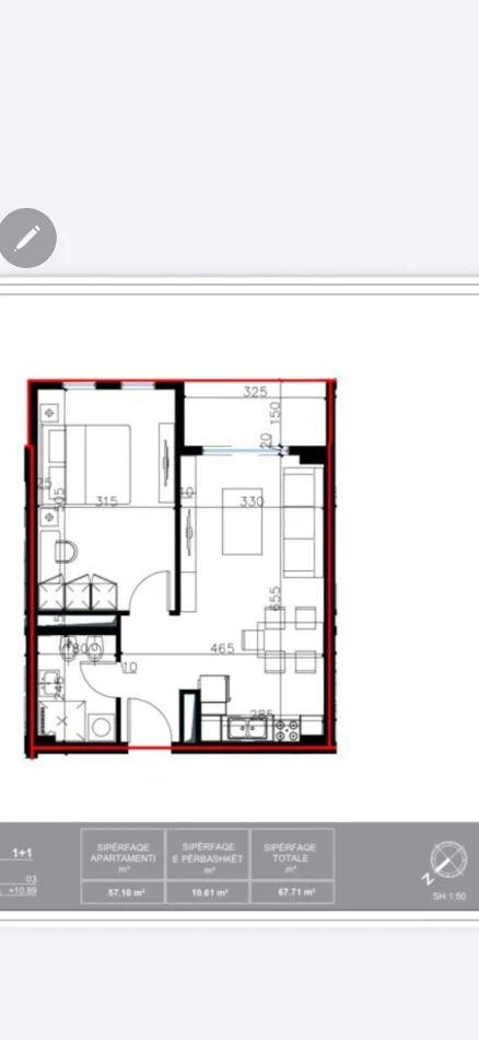 Tirane, shitet apartament 1+1 Kati 3, 68 m² 88.023 € (UNIVERS CITY)