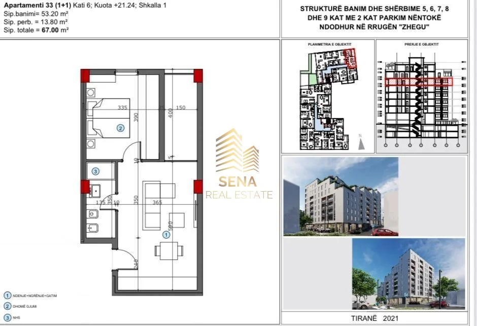 Tirane, shitet apartament 1+1 Kati 6, 67 m² 120.000 € (Ali Demi)