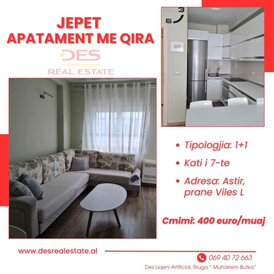 🏢JEPET APARTAMENT ME QIRA 1+1, ASTIR, RRUGA “LONI LIGORI”, PRANE VILES L