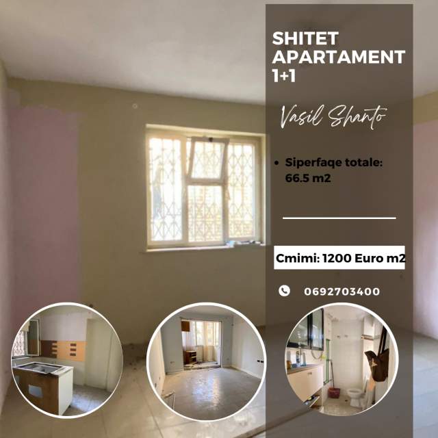 Tirane, shitet apartament 1+1 Kati 2, 66 m²  (Vasil Shanto)